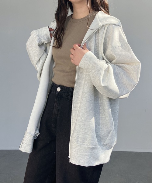 AS KNOW AS plus(アズノゥアズプラス)の「●ダンボールジップパーカー(パーカー・レディース・チャコールグレー/オフホワイト/ブルー/オートミール/杢グレー・FREE)」の5枚目の写真