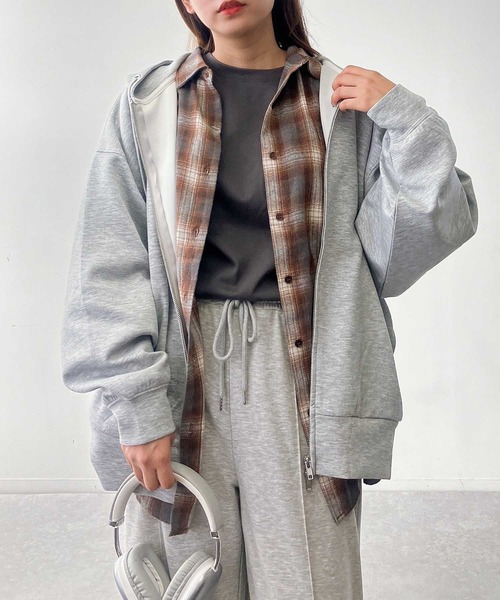 AS KNOW AS plus(アズノゥアズプラス)の「●ダンボールジップパーカー(パーカー・レディース・チャコールグレー/オフホワイト/ブルー/オートミール/杢グレー・FREE)」の4枚目の写真