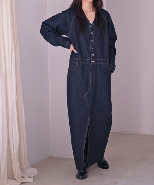 AKTE（アクテ）の「Vネックデニムドレス（ワンピース・レディース・ライトブルー/インディゴブルー・1/2/2T）」の11枚目の写真