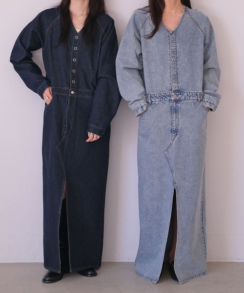 Vネックデニムドレス（ワンピース）｜AKTE（アクテ）のファッション