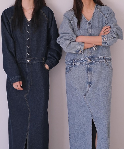 Vネックデニムドレス（ワンピース）｜AKTE（アクテ）のファッション
