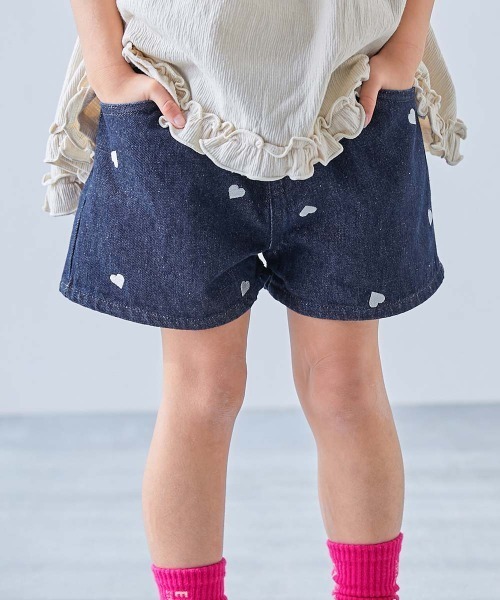 ハートと花がえらべる 刺繍 デニム ショートパンツ（デニムパンツ