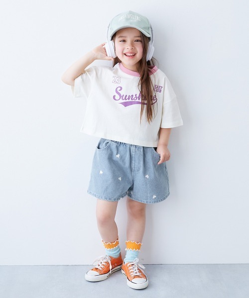 セール】ハートと花がえらべる 刺繍 デニム ショートパンツ（デニム