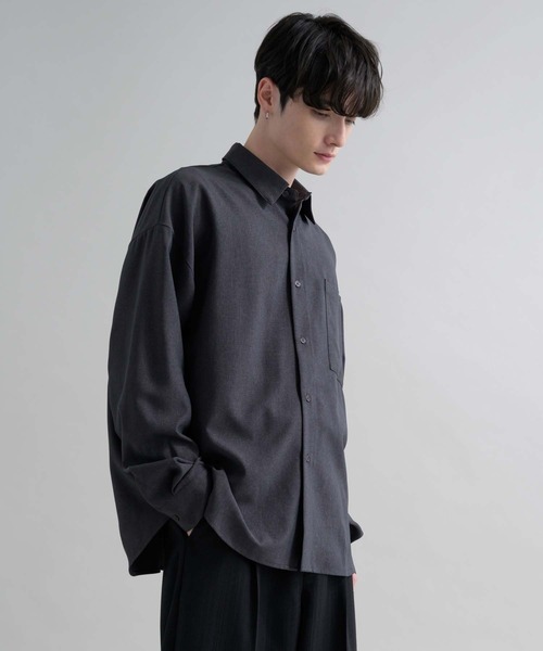 E エルイー　レショップ　レギュラーカラーシャツ　ブラック E エルイー レショップ レギュラーカラーシャツ ブラック（LE