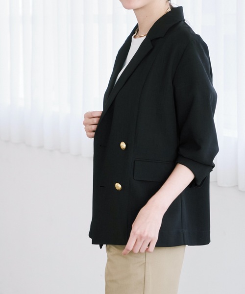 Emma Taylor（エマテイラー）の「リネンライクシアーテーラードジャケット（テーラードジャケット・レディース・ベージュ/ブラック・FREE）」の4枚目の写真