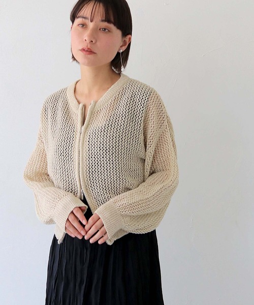 HER CLOSET（ハークローゼット）の「 【HER CLOSET】ダブルジップメッシュラメニットカーディガン DOUBLE ZIP MESH LAME KNIT CARDIGAN（カーディガン/ボレロ・レディース・アイボリー/ブラック/ブラウン・M）」の7枚目の写真