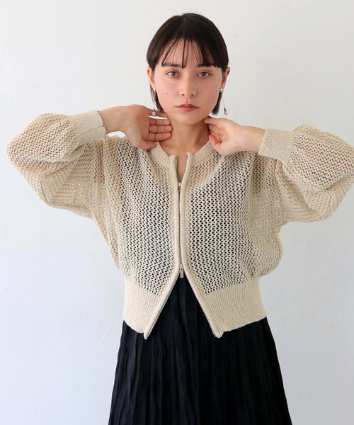 HER CLOSET（ハークローゼット）の「 【HER CLOSET】ダブルジップメッシュラメニットカーディガン DOUBLE ZIP MESH LAME KNIT CARDIGAN（カーディガン/ボレロ・レディース・アイボリー/ブラック/ブラウン・M）」の4枚目の写真