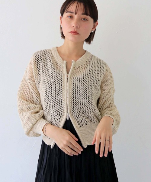 HER CLOSET（ハークローゼット）の「 【HER CLOSET】ダブルジップメッシュラメニットカーディガン DOUBLE ZIP MESH LAME KNIT CARDIGAN（カーディガン/ボレロ・レディース・アイボリー/ブラック/ブラウン・M）」の5枚目の写真