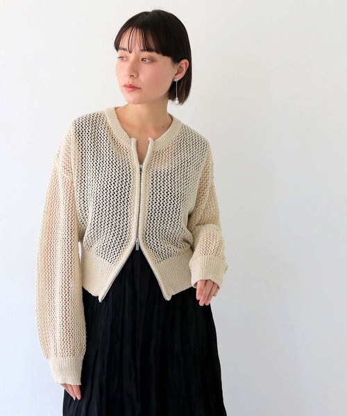 HER CLOSET（ハークローゼット）の「 【HER CLOSET】ダブルジップメッシュラメニットカーディガン DOUBLE ZIP MESH LAME KNIT CARDIGAN（カーディガン/ボレロ・レディース・アイボリー/ブラック/ブラウン・M）」の6枚目の写真