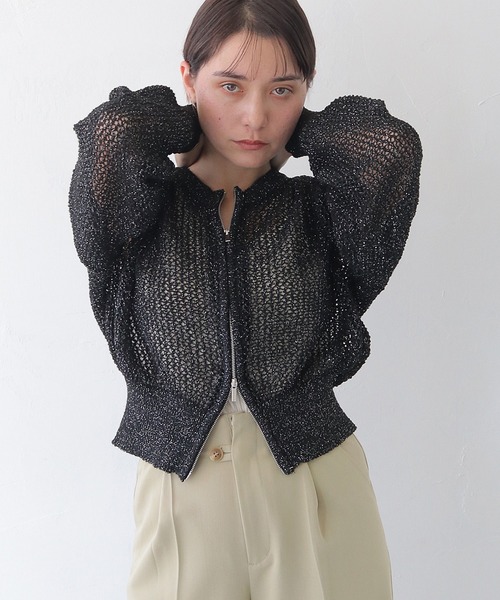 HER CLOSET（ハークローゼット）の「 【HER CLOSET】ダブルジップメッシュラメニットカーディガン DOUBLE ZIP MESH LAME KNIT CARDIGAN（カーディガン/ボレロ・レディース・アイボリー/ブラック/ブラウン・M）」の13枚目の写真