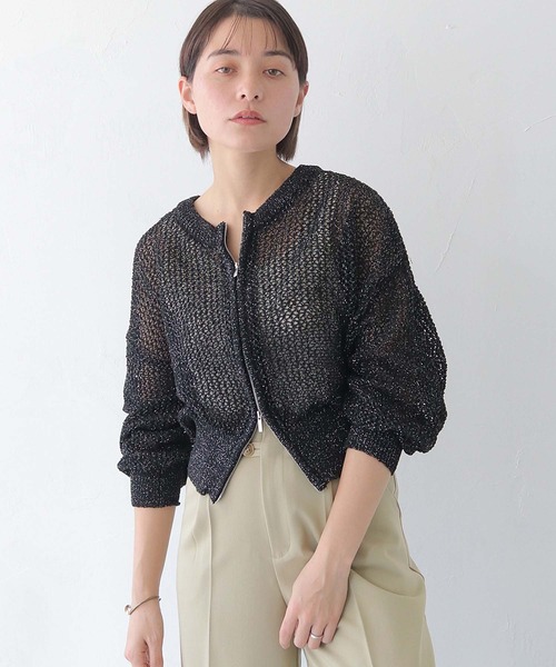HER CLOSET（ハークローゼット）の「 【HER CLOSET】ダブルジップメッシュラメニットカーディガン DOUBLE ZIP MESH LAME KNIT CARDIGAN（カーディガン/ボレロ・レディース・アイボリー/ブラック/ブラウン・M）」の15枚目の写真