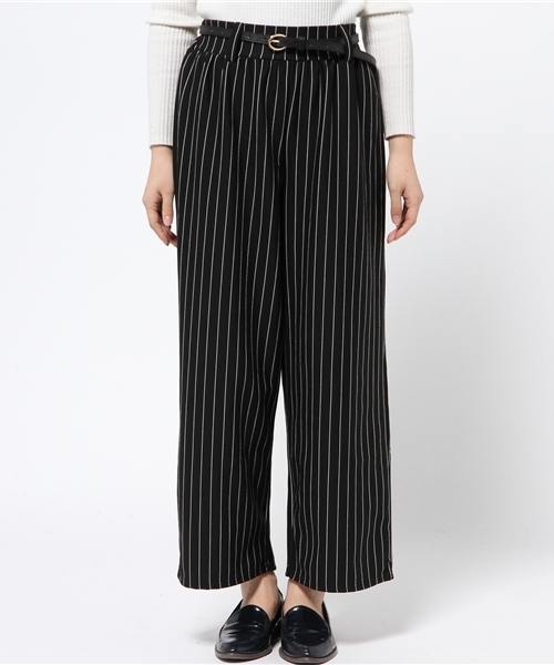 VENCEEXCHANGE（ヴァンスエクスチェンジ）の「ポンチストライプ細ベルト付きワイドパンツ（その他パンツ・レディース・ブラック・MEDIUM）」の2枚目の写真