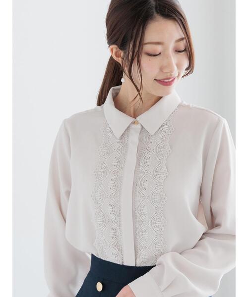 Te chichi（テチチ）の「スカラップレースシャツブラウス（シャツ/ブラウス・レディース・グレー/オフホワイト/ネイビー・F）」の2枚目の写真
