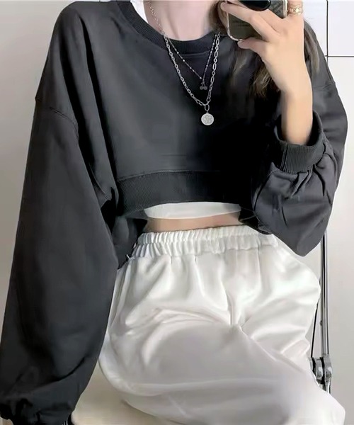 VIBGYOR（ヴィブジョー）の「[NARULA/ナルラ]クロップド 無地 ロンT(CZ)（Tシャツ/カットソー・レディース・ホワイト/チャコール/ブルー/ブラック・FREE）」の5枚目の写真