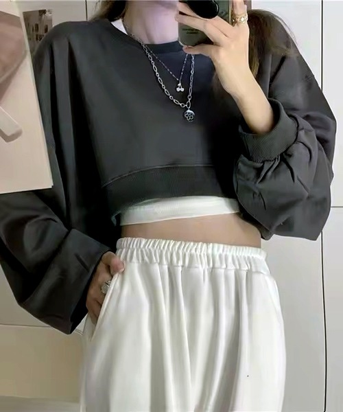 VIBGYOR（ヴィブジョー）の「[NARULA/ナルラ]クロップド 無地 ロンT(CZ)（Tシャツ/カットソー・レディース・ホワイト/チャコール/ブルー/ブラック・FREE）」の7枚目の写真