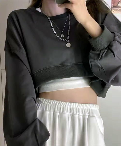 VIBGYOR（ヴィブジョー）の「[NARULA/ナルラ]クロップド 無地 ロンT(CZ)（Tシャツ/カットソー・レディース・ホワイト/チャコール/ブルー/ブラック・FREE）」の8枚目の写真