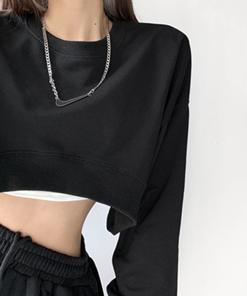 VIBGYOR（ヴィブジョー）の「[NARULA/ナルラ]クロップド 無地 ロンT(CZ)（Tシャツ/カットソー・レディース・ホワイト/チャコール/ブルー/ブラック・FREE）」の9枚目の写真
