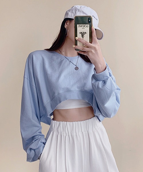 VIBGYOR（ヴィブジョー）の「[NARULA/ナルラ]クロップド 無地 ロンT(CZ)（Tシャツ/カットソー・レディース・ホワイト/チャコール/ブルー/ブラック・FREE）」の18枚目の写真