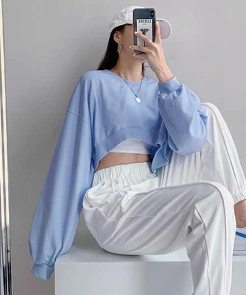 VIBGYOR（ヴィブジョー）の「[NARULA/ナルラ]クロップド 無地 ロンT(CZ)（Tシャツ/カットソー・レディース・ホワイト/チャコール/ブルー/ブラック・FREE）」の19枚目の写真
