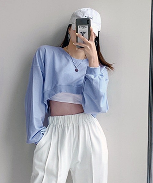 VIBGYOR（ヴィブジョー）の「[NARULA/ナルラ]クロップド 無地 ロンT(CZ)（Tシャツ/カットソー・レディース・ホワイト/チャコール/ブルー/ブラック・FREE）」の20枚目の写真