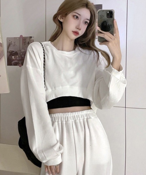 VIBGYOR（ヴィブジョー）の「[NARULA/ナルラ]クロップド 無地 ロンT(CZ)（Tシャツ/カットソー・レディース・ホワイト/チャコール/ブルー/ブラック・FREE）」の11枚目の写真