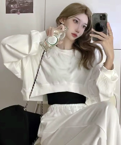 VIBGYOR（ヴィブジョー）の「[NARULA/ナルラ]クロップド 無地 ロンT(CZ)（Tシャツ/カットソー・レディース・ホワイト/チャコール/ブルー/ブラック・FREE）」の12枚目の写真