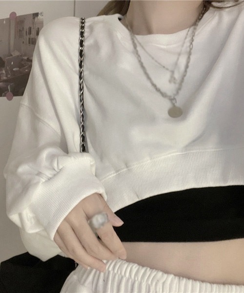 VIBGYOR（ヴィブジョー）の「[NARULA/ナルラ]クロップド 無地 ロンT(CZ)（Tシャツ/カットソー・レディース・ホワイト/チャコール/ブルー/ブラック・FREE）」の13枚目の写真