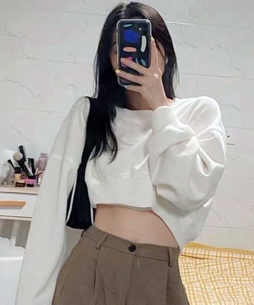 VIBGYOR（ヴィブジョー）の「[NARULA/ナルラ]クロップド 無地 ロンT(CZ)（Tシャツ/カットソー・レディース・ホワイト/チャコール/ブルー/ブラック・FREE）」の14枚目の写真