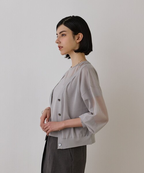 Diagram(ダイアグラム)の「ブライトシアーニットカーディガン(カーディガン/ボレロ・レディース・ブラック/ホワイト/グレー・36)」の7枚目の写真