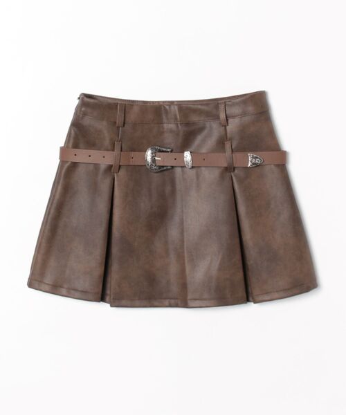 THE HITSS(ヒッツ)の「【インパン裏地あり】ウエスタンベルト付き フェイクレザー ボックス プリーツ ミニスカート スカパン(スカート・レディース・ブラック/ブラウン・M/L)」の1枚目の写真