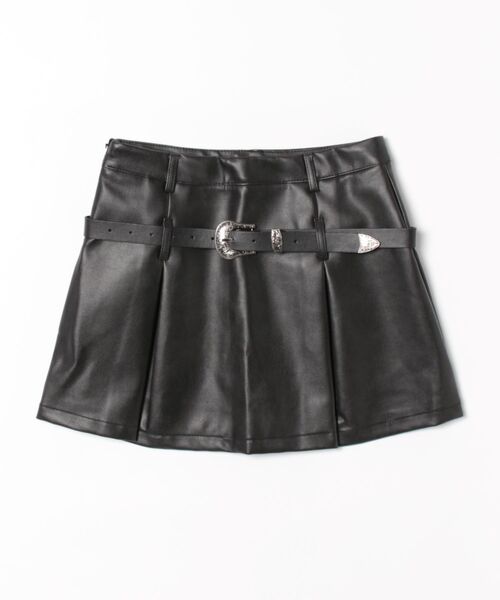THE HITSS(ヒッツ)の「【インパン裏地あり】ウエスタンベルト付き フェイクレザー ボックス プリーツ ミニスカート スカパン(スカート・レディース・ブラック/ブラウン・M/L)」の4枚目の写真