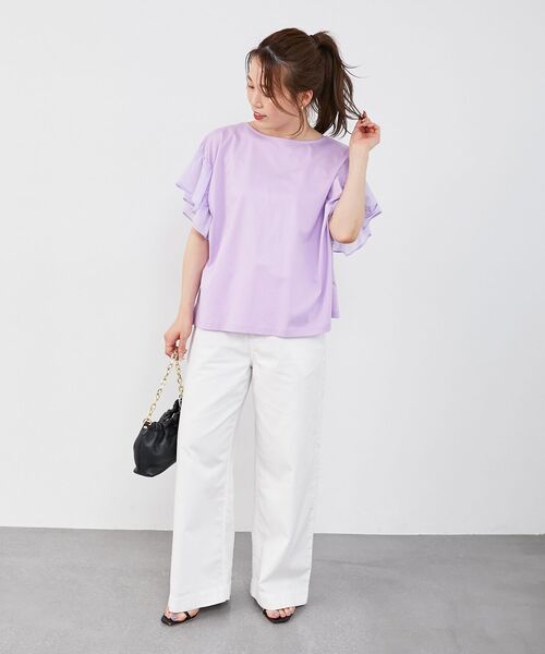 le.coeur blanc(ルクールブラン)の「《軽めな素材で夏も快適》ライトオンスデニムワイドパンツ(デニムパンツ・レディース・ホワイト/サックスブルー・36/38)」の4枚目の写真