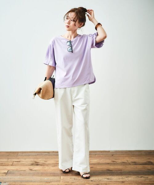 le.coeur blanc(ルクールブラン)の「《軽めな素材で夏も快適》ライトオンスデニムワイドパンツ(デニムパンツ・レディース・ホワイト/サックスブルー・36/38)」の8枚目の写真