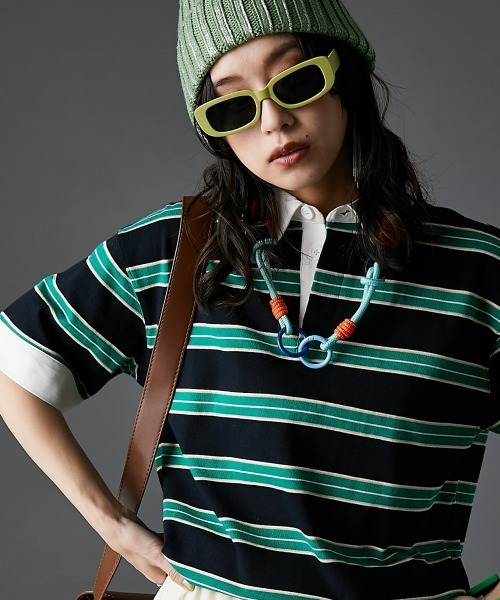 GEVS.（ジェイヴィス）の「ラガーシャツ＜大きいサイズ有＞GEVS.（Tシャツ/カットソー・レディース・ピンク系/グリーン系・M/L/LL/3L/4L/5L）」の2枚目の写真