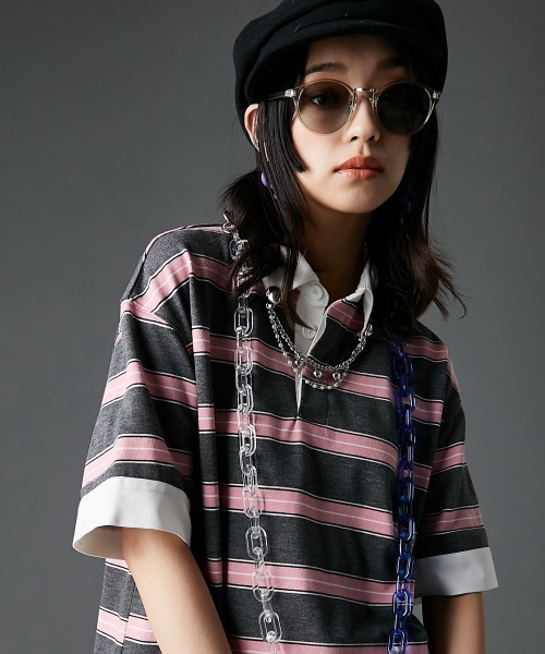 GEVS.（ジェイヴィス）の「ラガーシャツ＜大きいサイズ有＞GEVS.（Tシャツ/カットソー・レディース・ピンク系/グリーン系・M/L/LL/3L/4L/5L）」の6枚目の写真