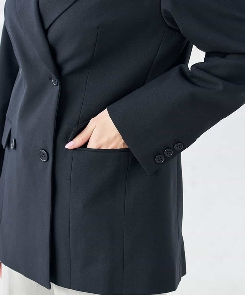 a.v.v(アーヴェヴェ)の「【洗える/ストレッチ/UVカット】麻調ストレッチダブルブレストジャケット(テーラードジャケット・レディース・グレー/ベージュ/ネイビー・40/38/36/42/34)」の9枚目の写真