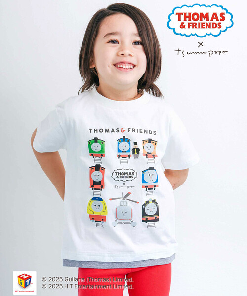 SLAP SLIP(スラップスリップ)の「【きかんしゃトーマス×つむぱぱ×SLAPSLIP】ギュギュっとTHOMAS&FRIENDSプリント半袖Tシャツ(80~120cm)(Tシャツ/カットソー・キッズ・グレー/ホワイト・90cm/80cm/120cm/100cm/110cm)」の2枚目の写真