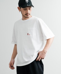 オーバーサイズワンポイント刺繍ポケット付きクルーネック半袖Ｔシャツ