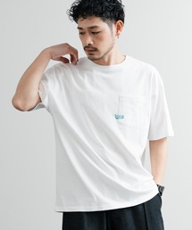 オーバーサイズワンポイント刺繍ポケット付きクルーネック半袖Tシャツ