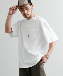 オーバーサイズワンポイント刺繍ポケット付きクルーネック半袖Tシャツ