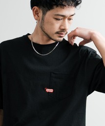オーバーサイズワンポイント刺繍ポケット付きクルーネック半袖Tシャツ