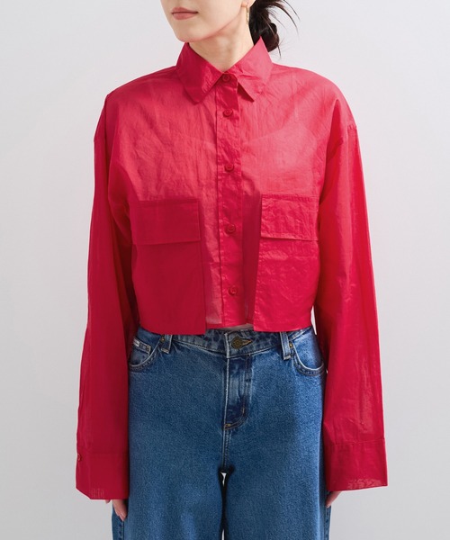 le cercle ADAM ET ROPE'(ルセルクルアダムエロペ)の「コットンオーガンジーショートシャツ(シャツ/ブラウス・レディース・ブラック/レッド/キナリ・FREE)」の12枚目の写真