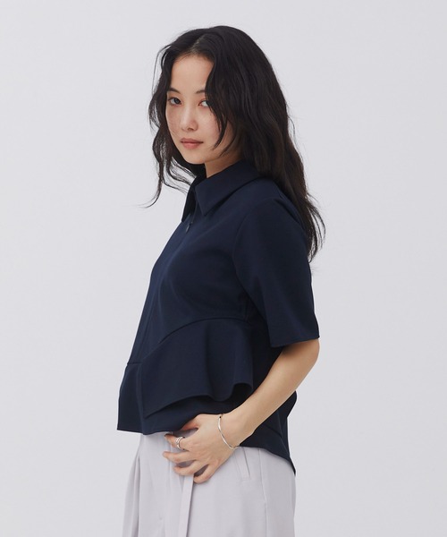 UNITED TOKYO(ユナイテッドトウキョウ)の「【ZOZO限定!】ペプラムカットトップス|ウォッシャブル/ストレッチ/半袖/夏服(Tシャツ/カットソー・レディース・ネイビー/ホワイト・FREE)」の19枚目の写真