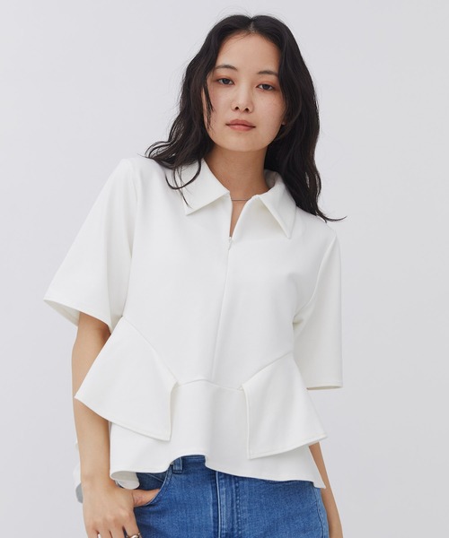 UNITED TOKYO(ユナイテッドトウキョウ)の「【ZOZO限定!】ペプラムカットトップス|ウォッシャブル/ストレッチ/半袖/夏服(Tシャツ/カットソー・レディース・ネイビー/ホワイト・FREE)」の13枚目の写真