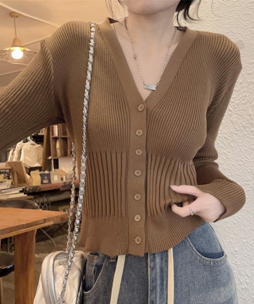 Miniministore(ミニミニストア)の「カーディガン vネック レディース韓国風(カーディガン/ボレロ・レディース・ブラウン/グレー/ブラック/ホワイト・FREE)」の1枚目の写真