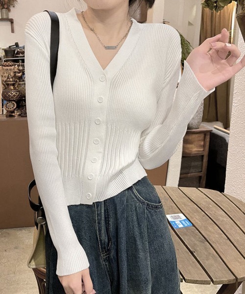 Miniministore(ミニミニストア)の「カーディガン vネック レディース韓国風(カーディガン/ボレロ・レディース・ブラウン/グレー/ブラック/ホワイト・FREE)」の2枚目の写真
