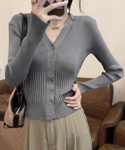Miniministore(ミニミニストア)の「カーディガン vネック レディース韓国風(カーディガン/ボレロ・レディース・ブラウン/グレー/ブラック/ホワイト・FREE)」の12枚目の写真