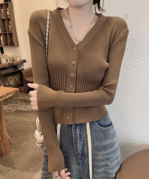 Miniministore(ミニミニストア)の「カーディガン vネック レディース韓国風(カーディガン/ボレロ・レディース・ブラウン/グレー/ブラック/ホワイト・FREE)」の5枚目の写真