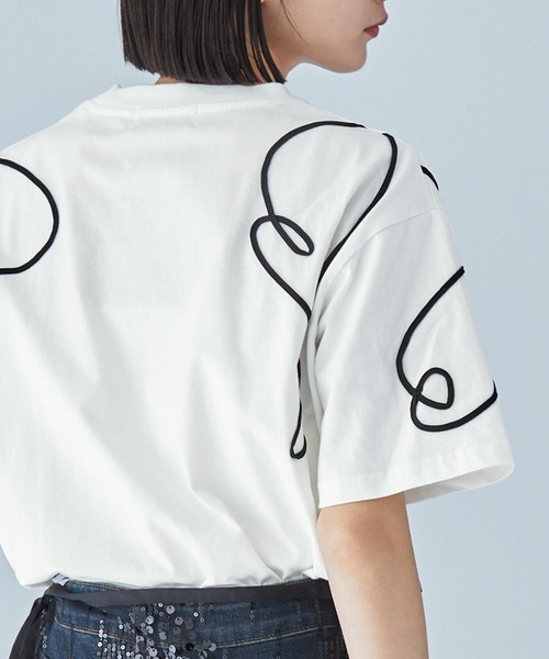 コードエンブロイダリーショート丈半袖Tシャツ MONO-MART│MONO-MART