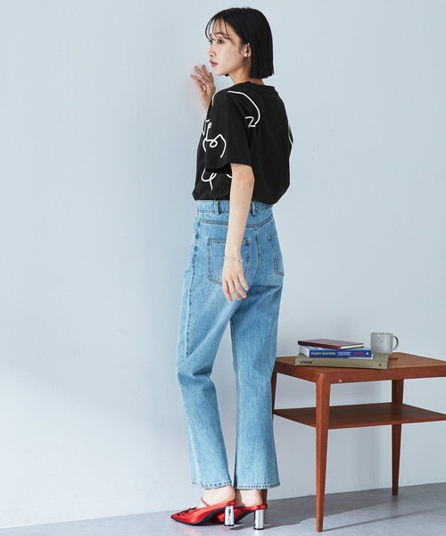 MONO-MART(モノマート)の「コードエンブロイダリーショート丈半袖Tシャツ(Tシャツ/カットソー・レディース・チャコール/オフホワイト/ピンク/ブラック/ライトブルー・FREE)」の13枚目の写真